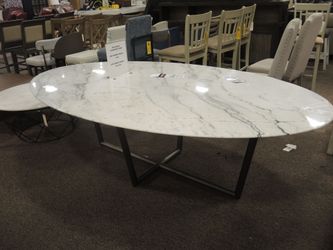 Mitchell Gold + Bob Williams Oval Marble Dining Table 96x54 - White Marble With Black Metal Base