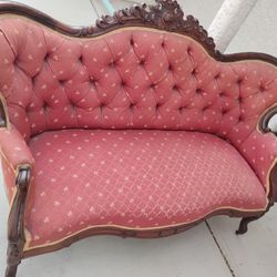 Antique Victorian Damask Love-Seat/Settee/Sofa-Button Tufted