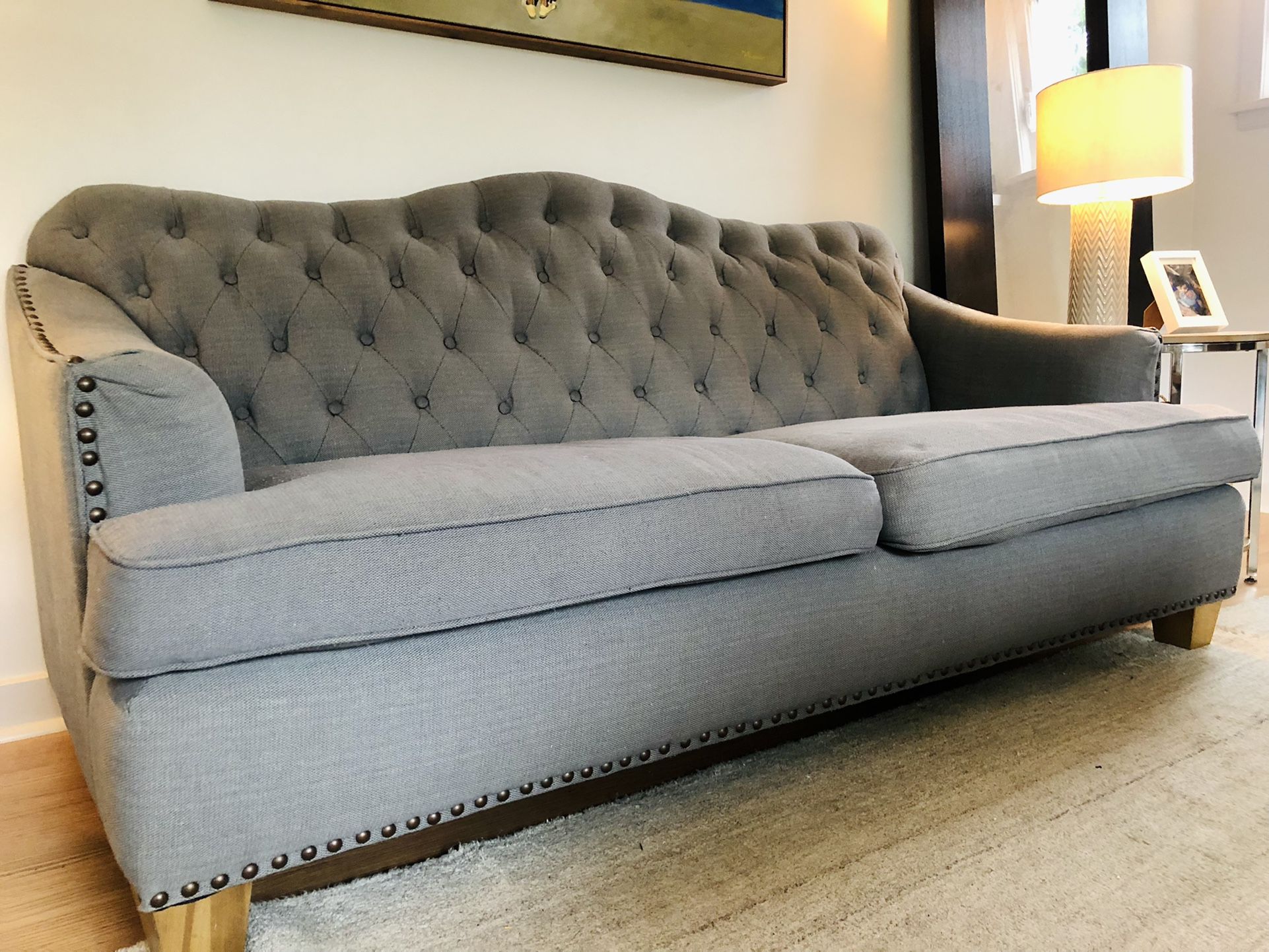 Grey Sofa With Solid Wood Legs (78”x36”) 