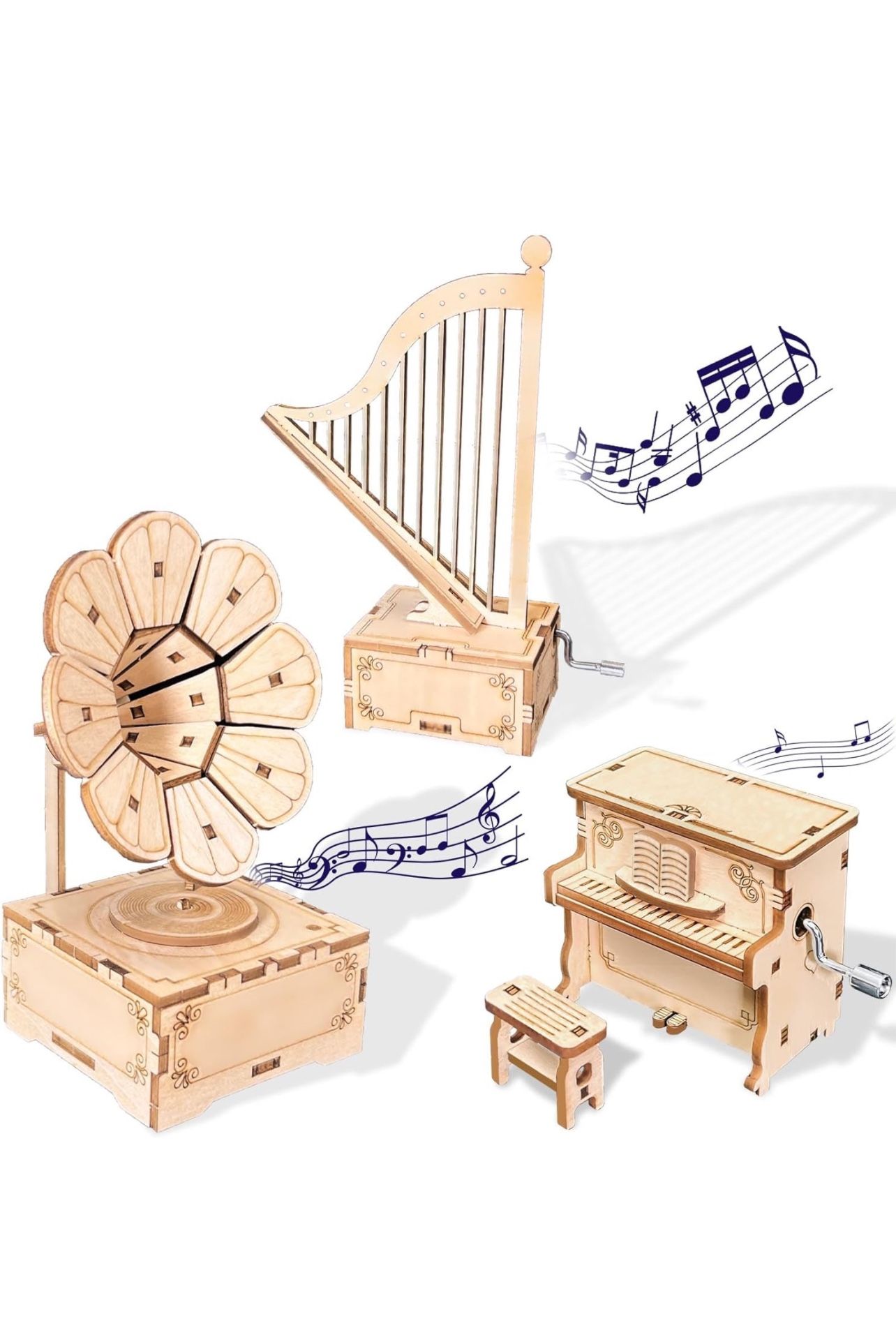 3in1 3D Wooden Puzzle for Adults Music Box Set-Kids DIY Musical