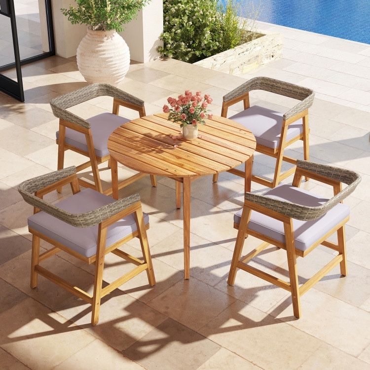 5pc Acacia Wood Outdoor Dining Table Patio Furniture Set