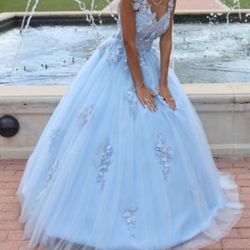 BABY BLUE FLOWER QUINCEANERA SWEET SIXTEEN DRESS