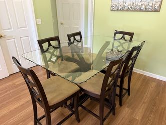 Glass Top Dining Table with 6 Chairs