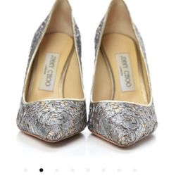 JIMMY CHOO Metallic Silver With Gold Heels