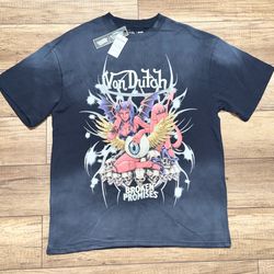 Von Dutch x Broken Promises Devilish Charm Grey Washed Graphic T Shirt Adult M