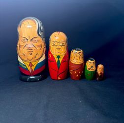 Vintage 5 Piece Hand painted Russian Matryoshka Nesting Dolls Boris Yeltsin
