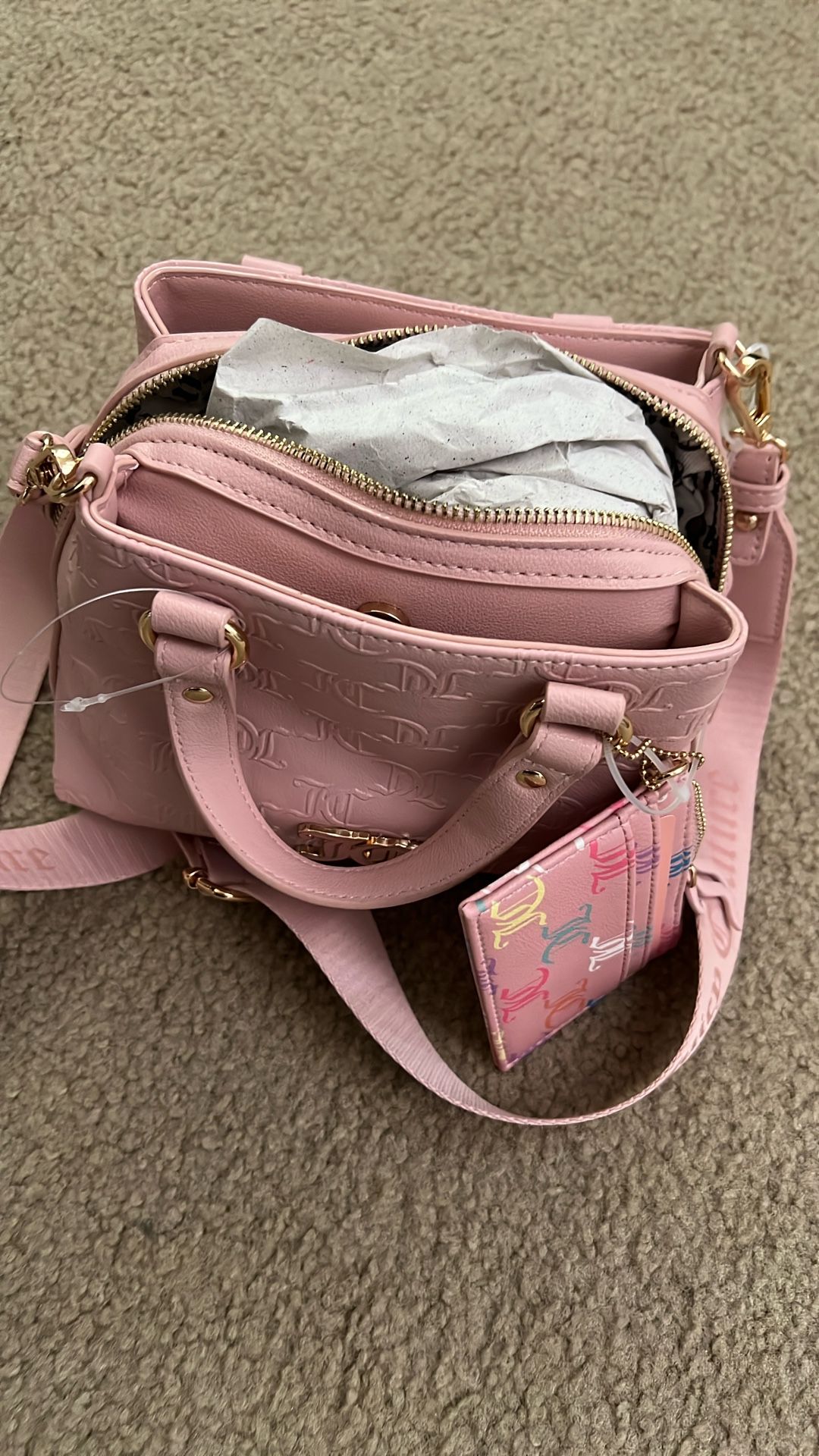 Juicy Couture Pink Mini Satchel Purse with Card Holder & Strap - New with Tags