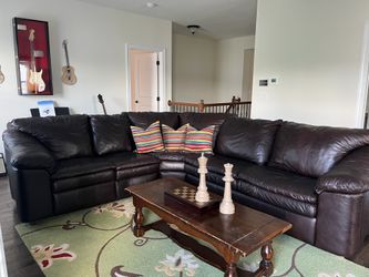 Moving Sale - Dark Brown Leather 3-Piece Sectional Sleeper Sofa with Recliner
