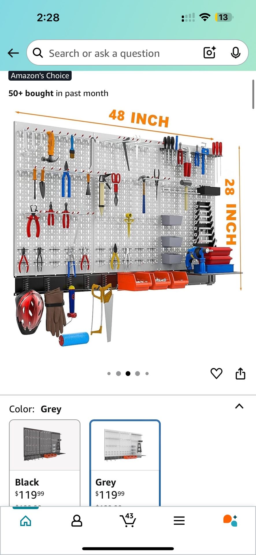 Brand New On Box Garage Metal Pegboard Wall Organizer For Tools