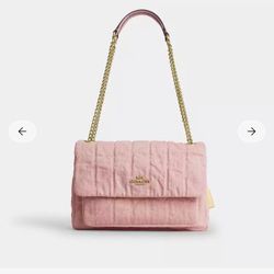 Coach Elodie Crossbody Bag In Loved Denim With Quilting CER78 Gold/Light Pink