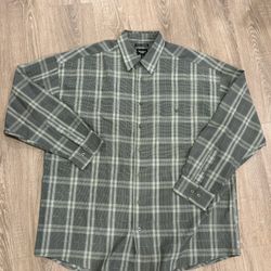 Haggar 2XLT Luxury Microfiber Long Sleeve Button Down Olive Green Plaid Bug and Tall