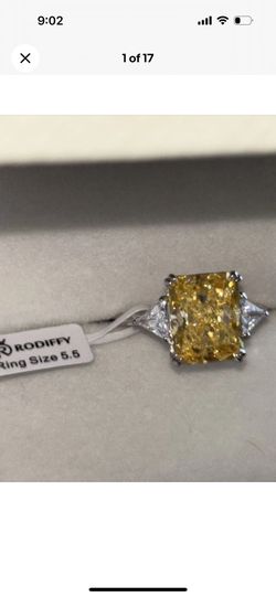 4CT Radiant Cut 3-Stone Engagement Ring,Yellow CZ Rodiffy 925 Silver