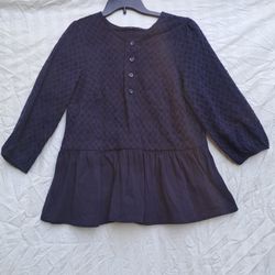 Navy Blue lace peplum tunic top 3/4 sleeves button-up front