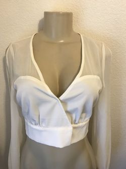 Hottie White Blouse With Rhinestones On The Sleeves