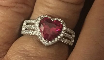Sterling Silver Ruby Heart CZ Ring
