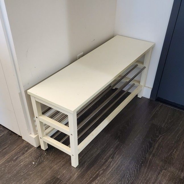 Ikea White Tjusig Shoe Bench