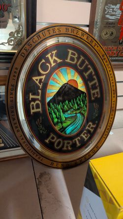 Vintage Deschutes Brewery Black Butte Porter Framed Oval Mirror Bar Sign Decor