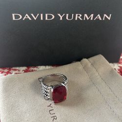 David Yurman Petite Wheaton Ring In Sterling Silver With Garnet And Pavé Diamonds 