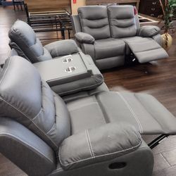 New Recliner Sofa And Loveseat Both In Fabric