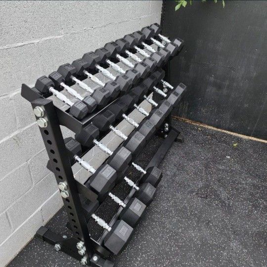 5-50lbs Rubber Hex Dumbells | Heavy-Duty Dumbell Rack Included | Gym Equipment | Fitness | Squat Rack | FREE DELIVERY 🚚 