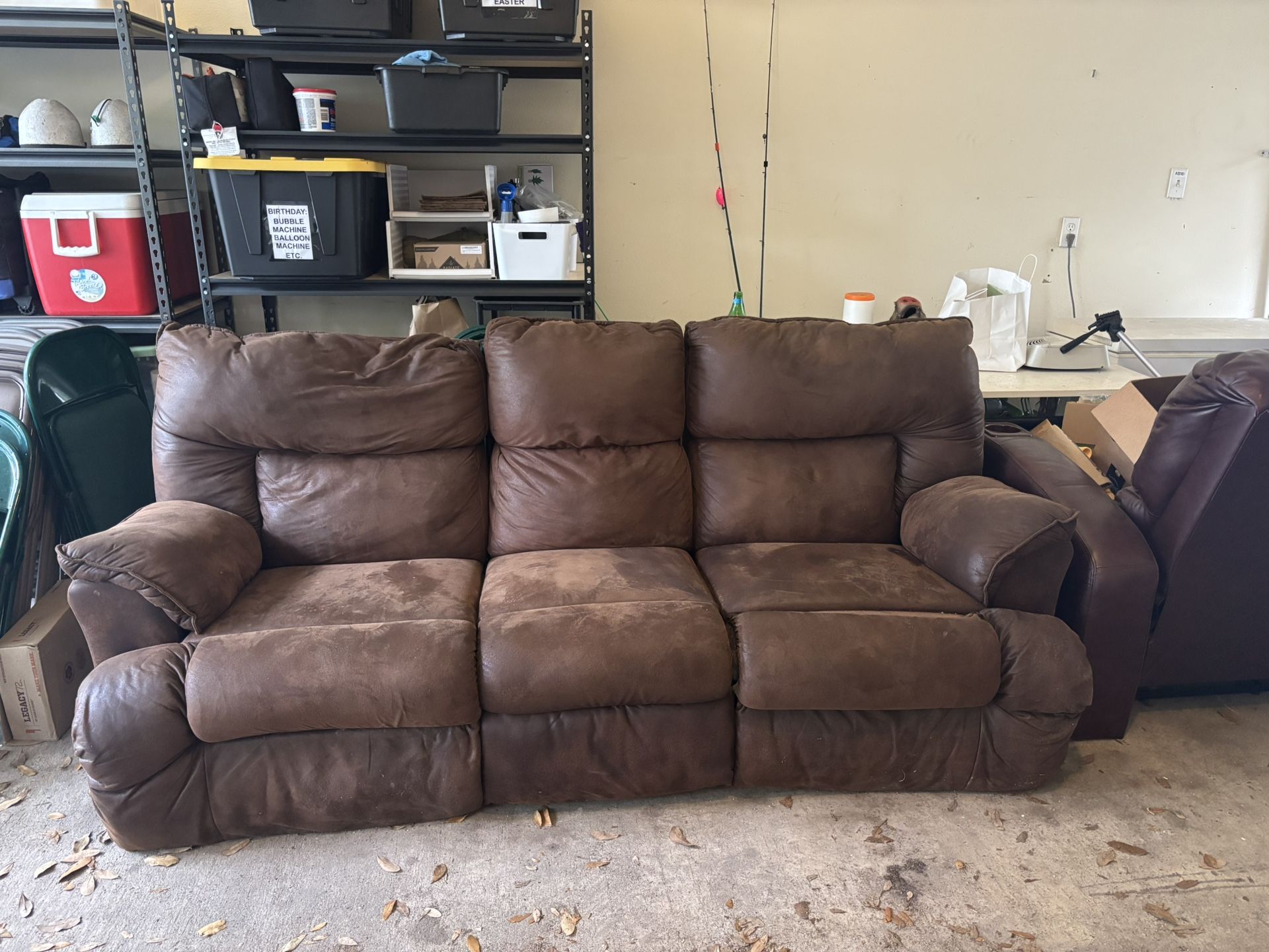 Brown Leather Recliner Couch With Two Matching Recliner Chairs