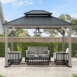 Sunjoy 10x12 Cedar Frame Hard Top Gazebo, Matte Black