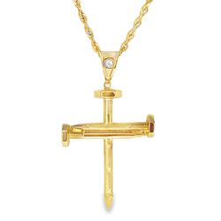 10k Yellow Gold Nail Cross Charm Necklace 
