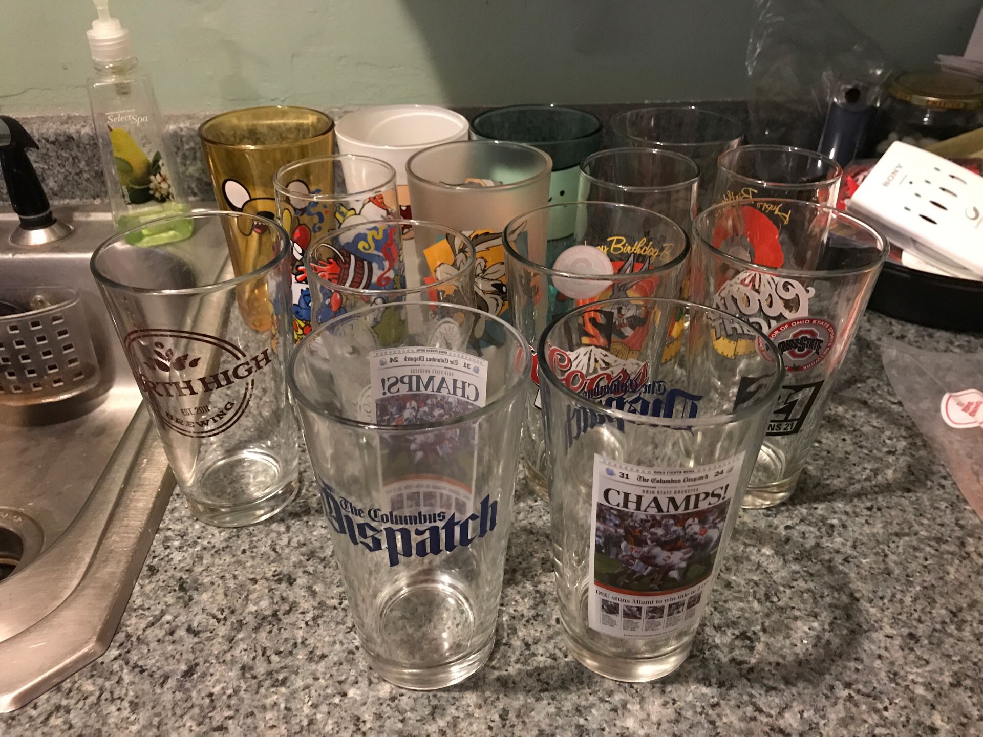 Collectible Beverage Glasses - Adventure Time, Ohio State Buckeyes, Looney Tunes, More