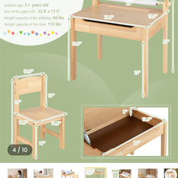 Toddler Multifunctional Activity Table and Chair Set with Paper Roll Holder