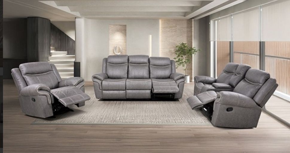 2pc Grey Reclining Sofa Set - Grey Sofa + Glider Recliner Loveseat $999