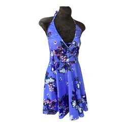 Dress, Halter Neck Mini Dress, Plunging V-Neck, Floral Swim Dress, Fit and Flare, Summer Sundress