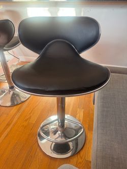 Bar Stools Set of 2 Adjustable Swivel PU Leather Counter Height Black