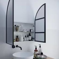 Mirrored Arched Medicine Cabinet With Black Finish