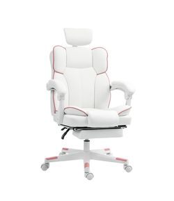 HOMCOM Executive Office Chair, Overstuffed PU Leather Reclining Chair w/Footrest, Headrest & Wheels