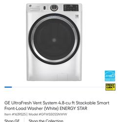 GE UltraFresh Vent System 4.8-cu ft Stackable Smart Front-Load Washer (White) ENERGY STAR