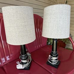 Black and grey night stand lamps