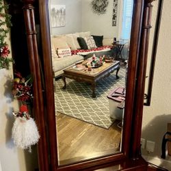 Grand Victorian Mahogany Full-Length Cheval Mirror w/ Drawer Storage | Like New