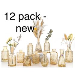 Table Vases, Amber Color Vintage look. 5 inches tall. 12 pieces in total new.