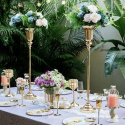 NEW-Set of 6 Metal Versatile Trumpet Vase, Ideal for Wedding, Events, and Home Decor