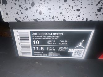 Air Jordan 4 Retro Black/Fire Red-Cement Grey Size 10