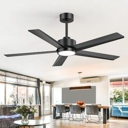 ES125 $60  Modern Minimalist 52-in Matte Black with Black Plywood Blades LED Ceiling Fan With Light and Remote Control Included 5 -Blade  Upgrade your