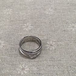 David Yurman 925 Sterling Silver Textured Ring With Rope Wrap 