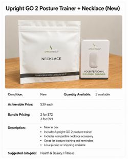 NEW Upright GO 2 Smart Posture Trainer + Necklace
