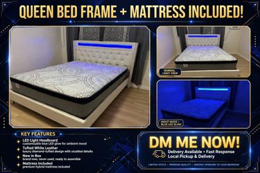 Queen Bed & mattress 
Platform Bed W/ Built-In LED Lights
Color: Black. New in a box we offer delivered & installation

Cama Queen size & Colchon Incl