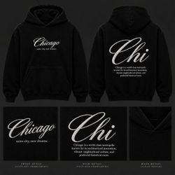 Chicago Chi Embroidered Black Hoodie