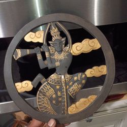 Hanging Asian Wood Panel Wall Thailand Art Decor Carved Handmade Sculpture NEW