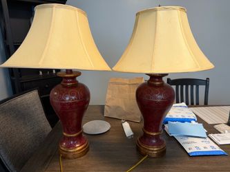 Pair of Red and Gold Urn Table Lamps