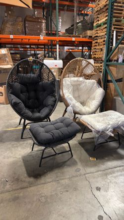 New Papasan Wicker Egg Chair- 450lbs Capacity Indoor Outdoor w/ Ottoman Footrest (while supplies last)