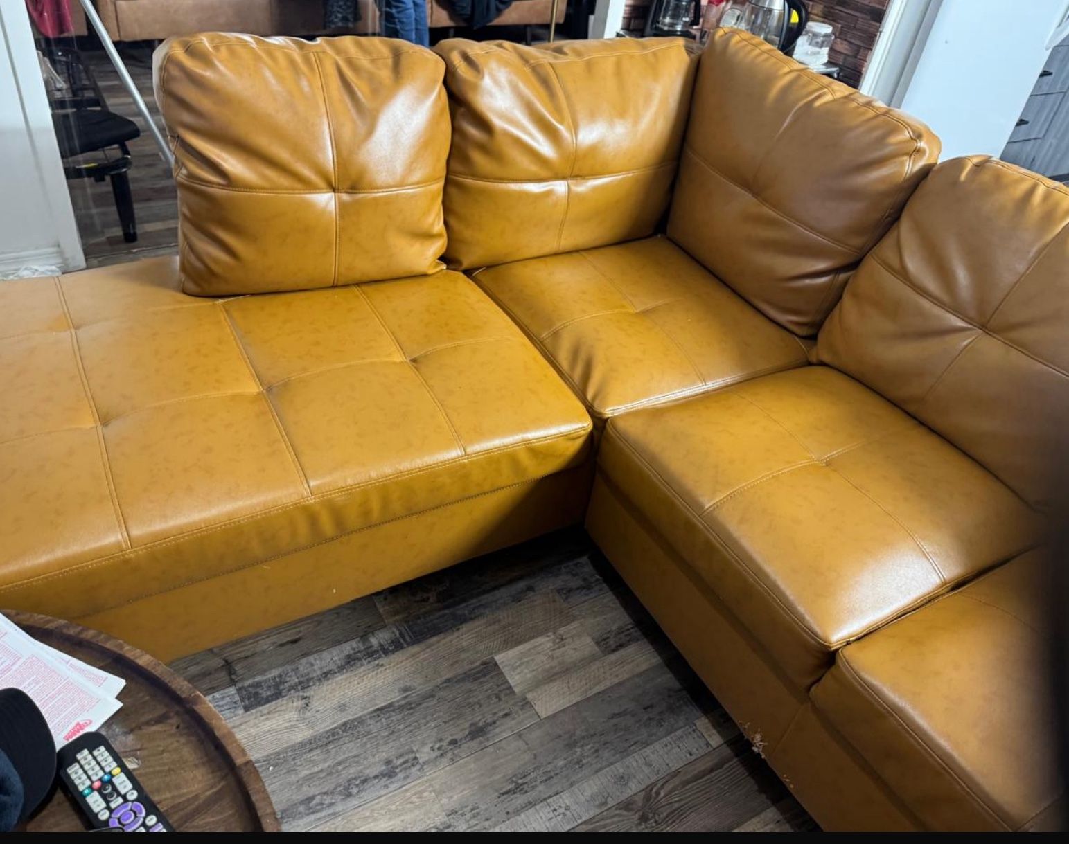 Leather Sectional Sofa – Mustard Yellow – $250