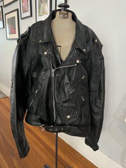 Black leather asymmetrical motorcycle biker jacket